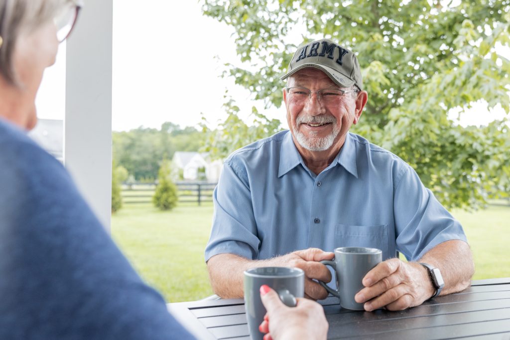 Retired Army veteran enjoys morning coffee with his wife before running errands